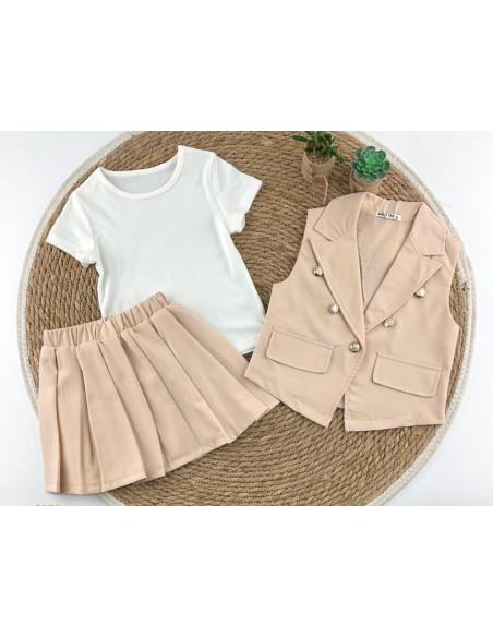 Conjunto 3 piezas con falda plisada niña 