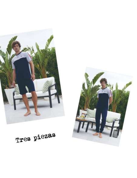 Pijama manga corta 3 piezas hombre 