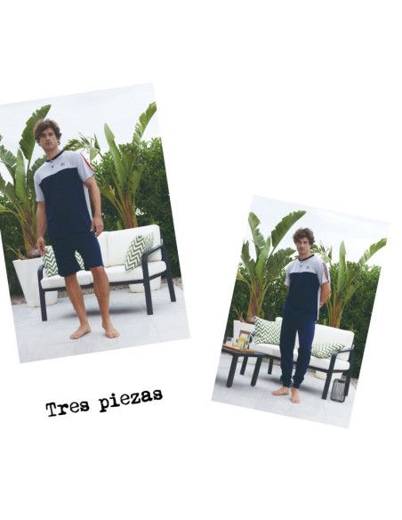Pijama manga corta 3 piezas hombre 