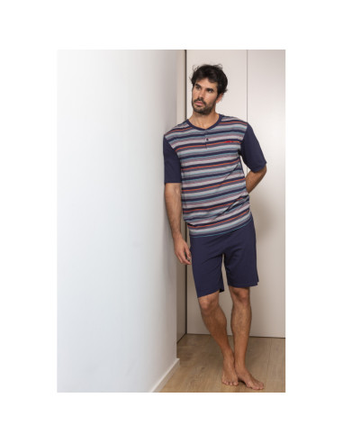 Pijama manga corta rayas hombre 
