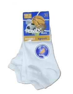 Pack 3 calcetín invisible blanco infantil 