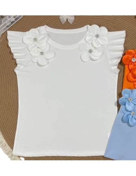 Camiseta flores blanco mujer 
