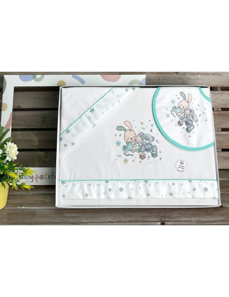 Tríptico mini cuna con babero 