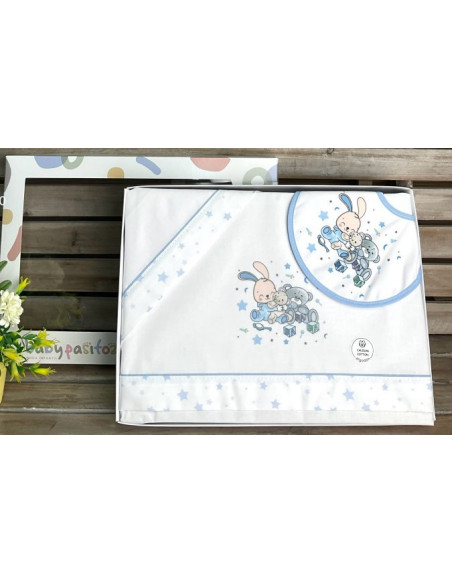Tríptico mini cuna con babero 