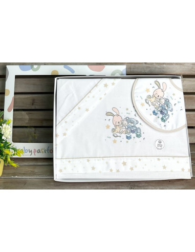 Tríptico mini cuna con babero 