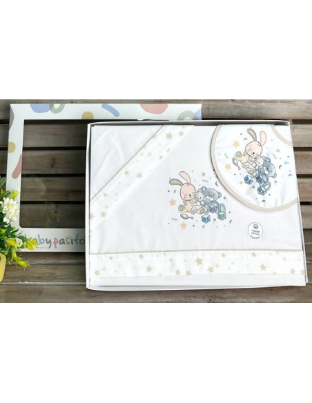 Tríptico mini cuna con babero 