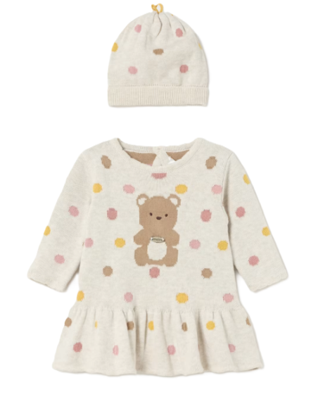 Vestido con gorro tricot bebé niña 