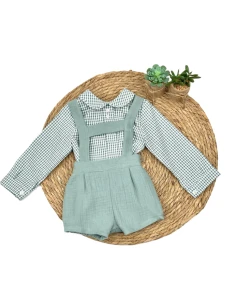 Conjunto camisa y bermuda con tirantes bebé niño 