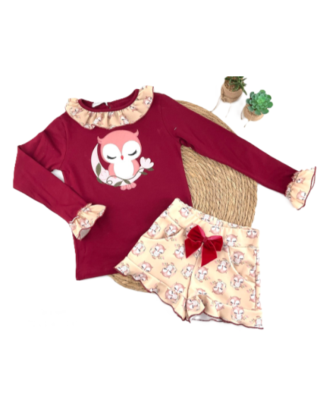 Conjunto short infantil búho niña 