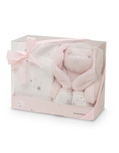 Manta estrella + peluche conejo 