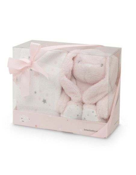 Manta estrella + peluche conejo 