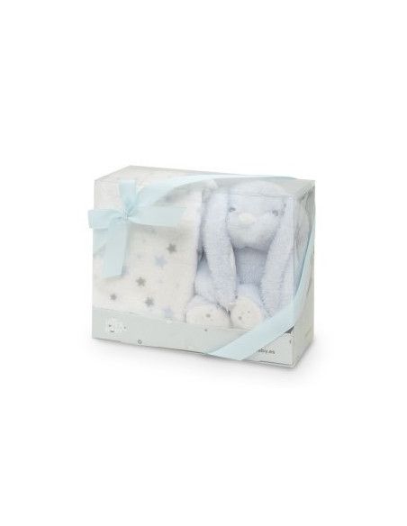 Manta estrella + peluche conejo 