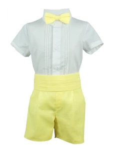 Conjunto camisa manga corta y bermuda amarillo de niño 