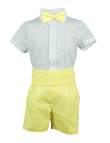 Conjunto camisa manga corta y bermuda amarillo de niño 
