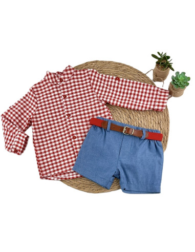 Conjunto camisa cuadros y bermuda niño 