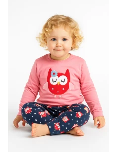 Pijama fino manga larga buho niña 