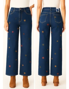 Pantalón tejano flores mujer 