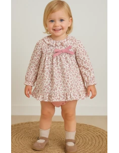 Vestido chambrita manga larga y braguita bebé niña 