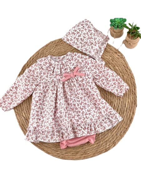 Vestido chambrita manga larga y braguita bebé niña 