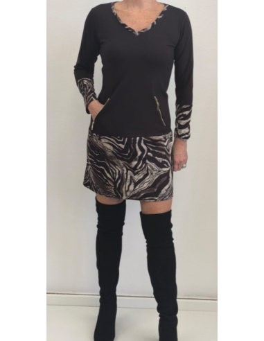 Vestido combinado chocolate mujer 