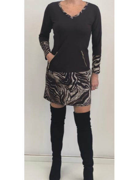 Vestido combinado chocolate mujer 