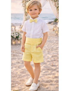 Conjunto camisa manga corta y bermuda amarillo de niño 