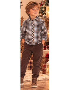 Conjunto camisa cuadros y pantalón pana niño 