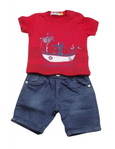 Conjunto manga corta y bermudas denim bebé niño 