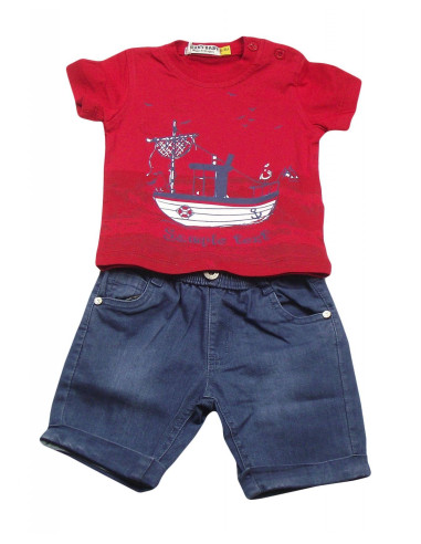 Conjunto manga corta y bermudas denim bebé niño 