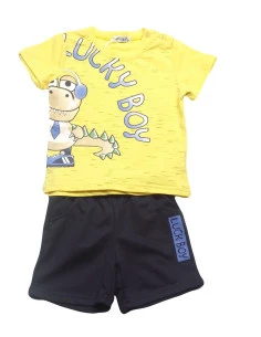 Conjunto camiseta manga corta amarillo bebé niño 