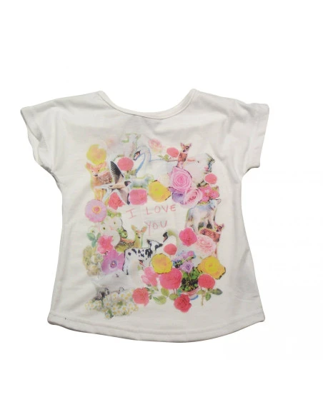 Camiseta manga corta flores niña 